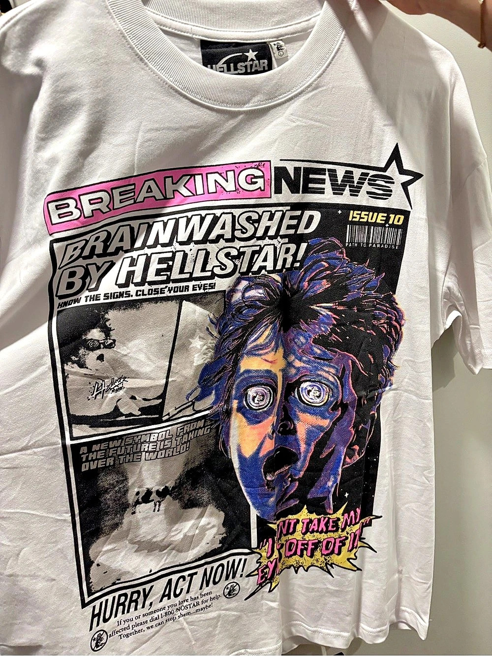 Hellstar Breaking News Brainwashed T-Shirt White & Black Large